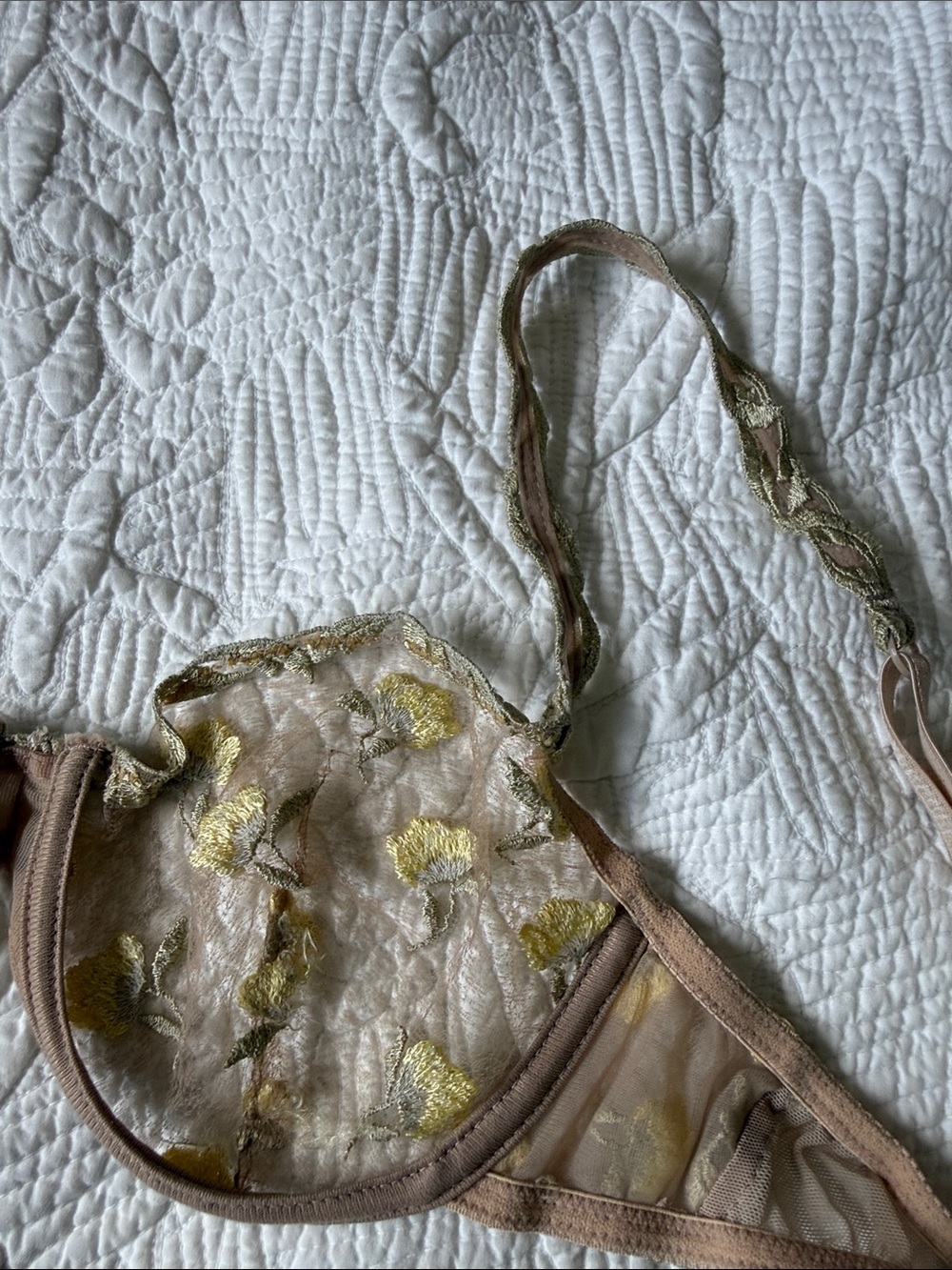 Parisa Nude Lace Bra & panty lingerie set with yellow embroider flowers nwt - Picture 10 of 16